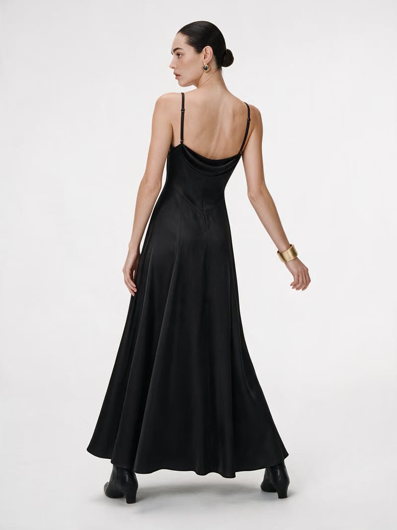 Valeria Cowl Satin Maxi Dress - Black