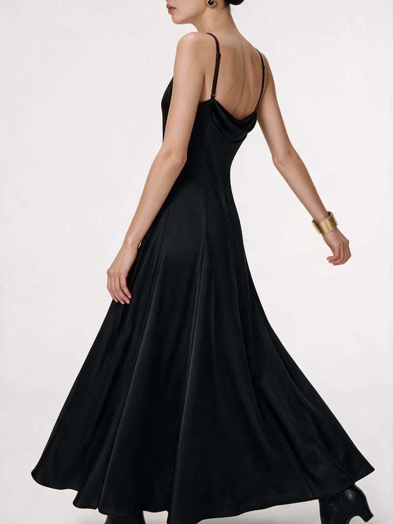 Valeria Cowl Satin Maxi Dress - Black