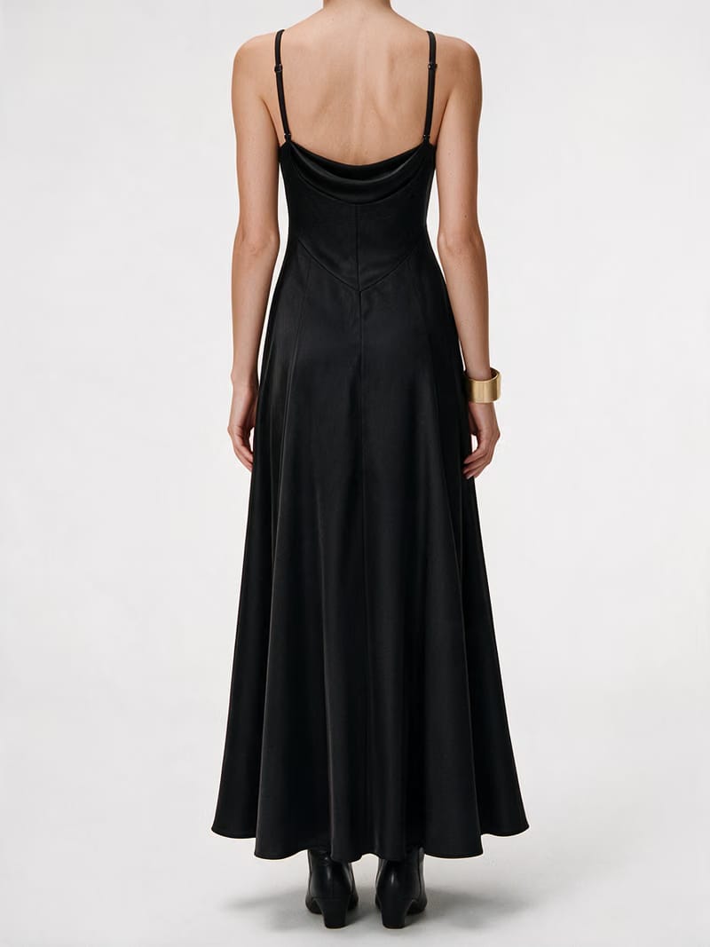 Valeria Cowl Satin Maxi Dress - Black