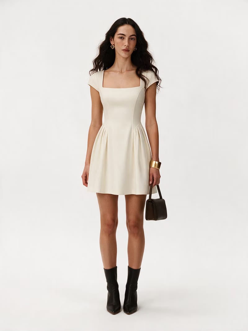 Valeria Éclipse Square Neck Dress - Ivory Pearl