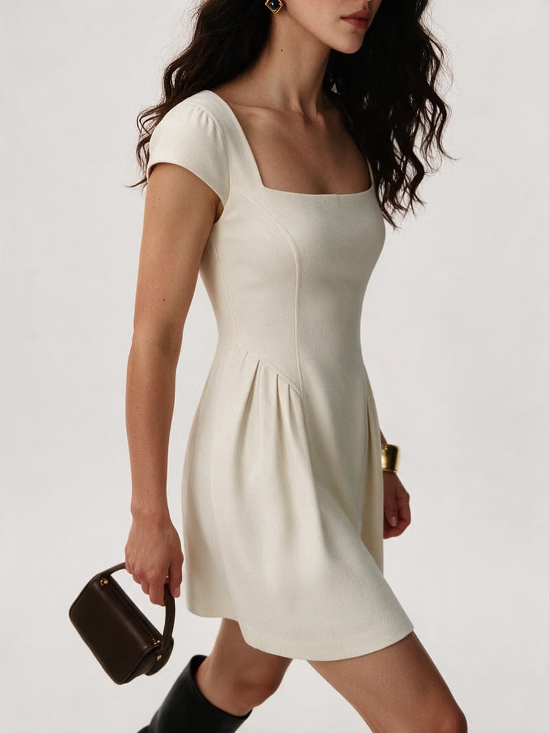 Valeria Éclipse Square Neck Dress - Ivory Pearl