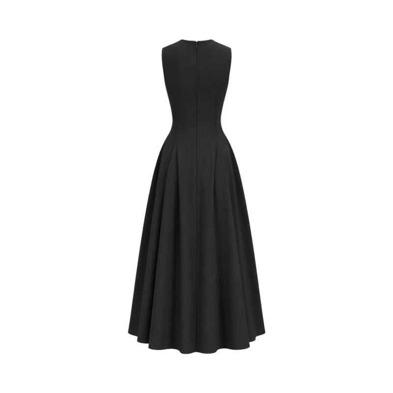 Valeria Flared High Neck Midi Dress - Black