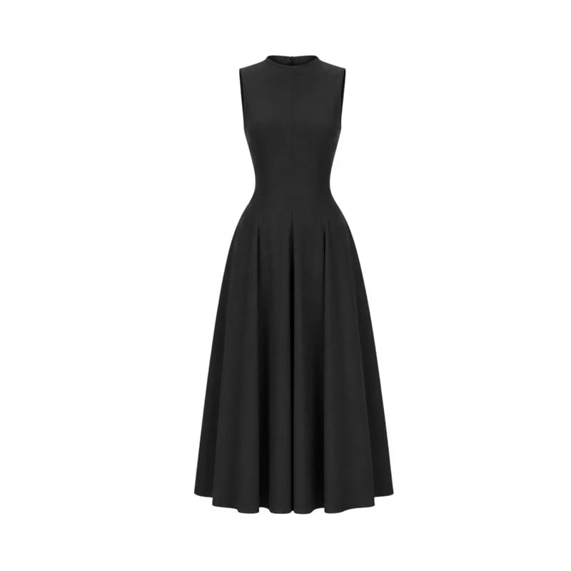 Valeria Flared High Neck Midi Dress - Black
