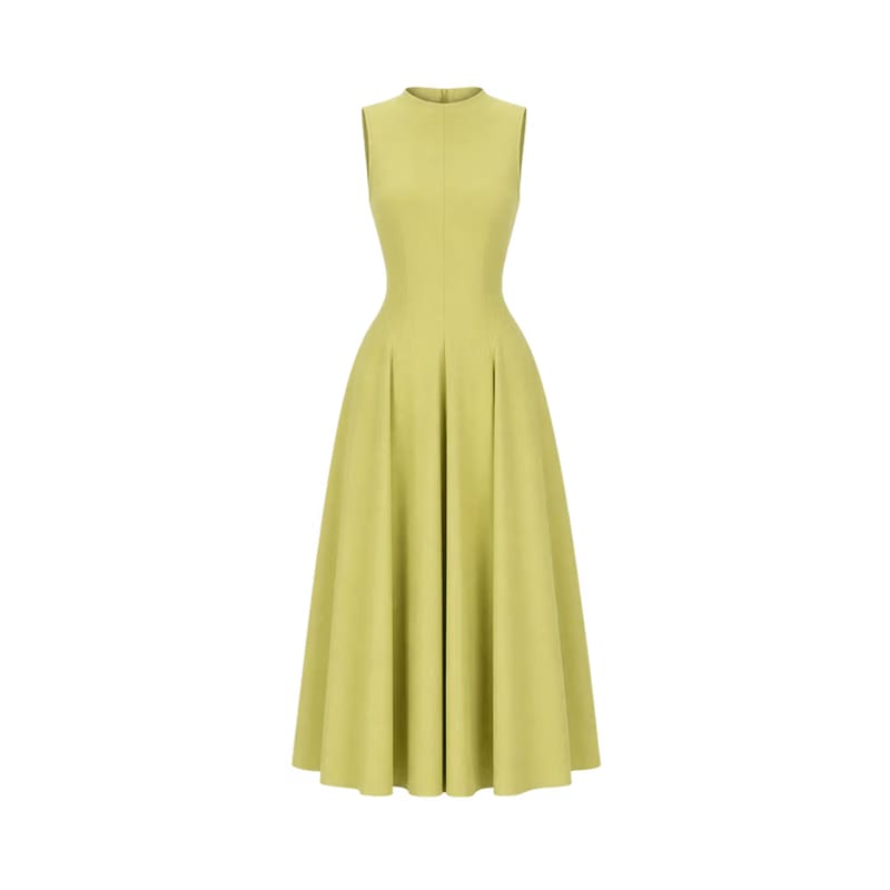 Valeria Flared High Neck Midi Dress - Citron Yellow