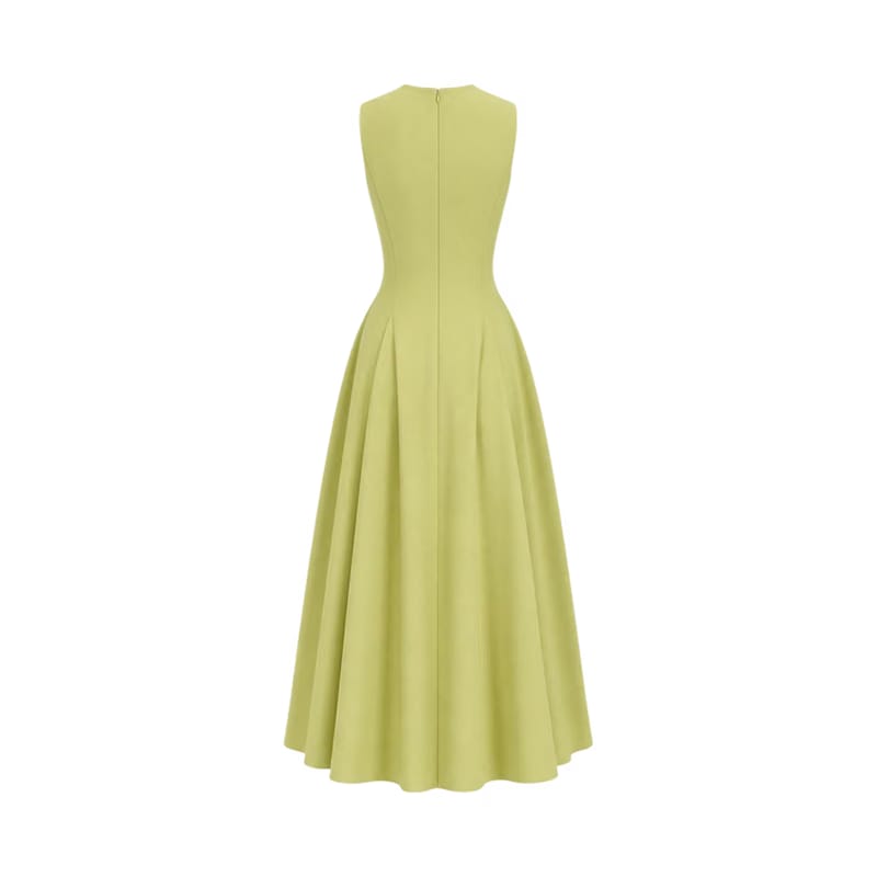 Valeria Flared High Neck Midi Dress - Citron Yellow