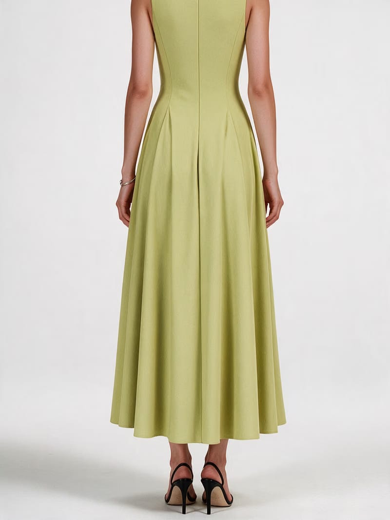Valeria Flared High Neck Midi Dress - Citron Yellow