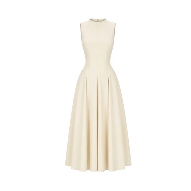 Valeria Flared High Neck Midi Dress - Ivory