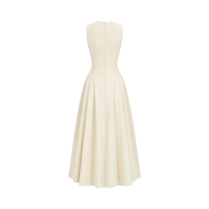 Valeria Flared High Neck Midi Dress - Ivory