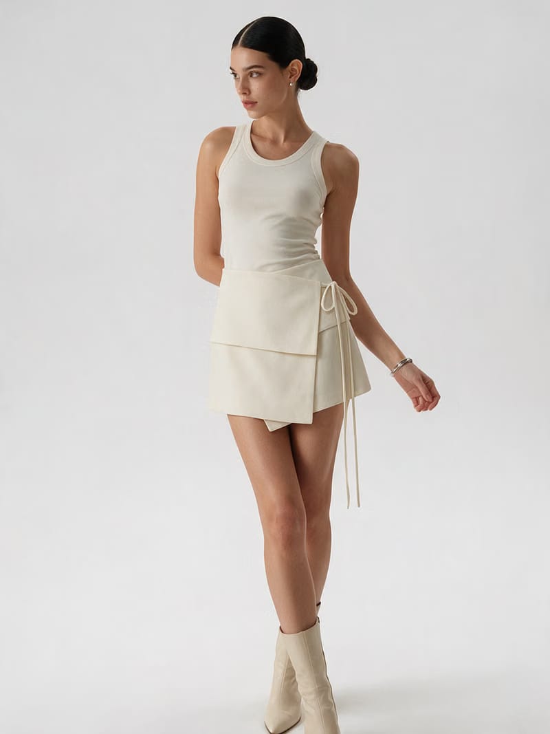 Valeria Foldover Wrap Mini Skirt - Ivory