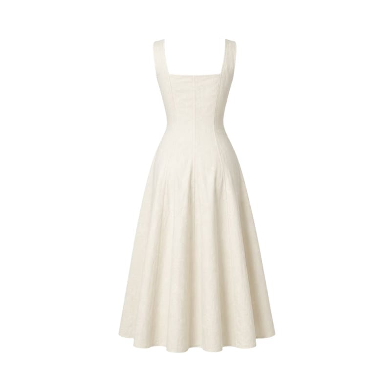 Valeria Gathered Square Neck Midi Dress - Ivory