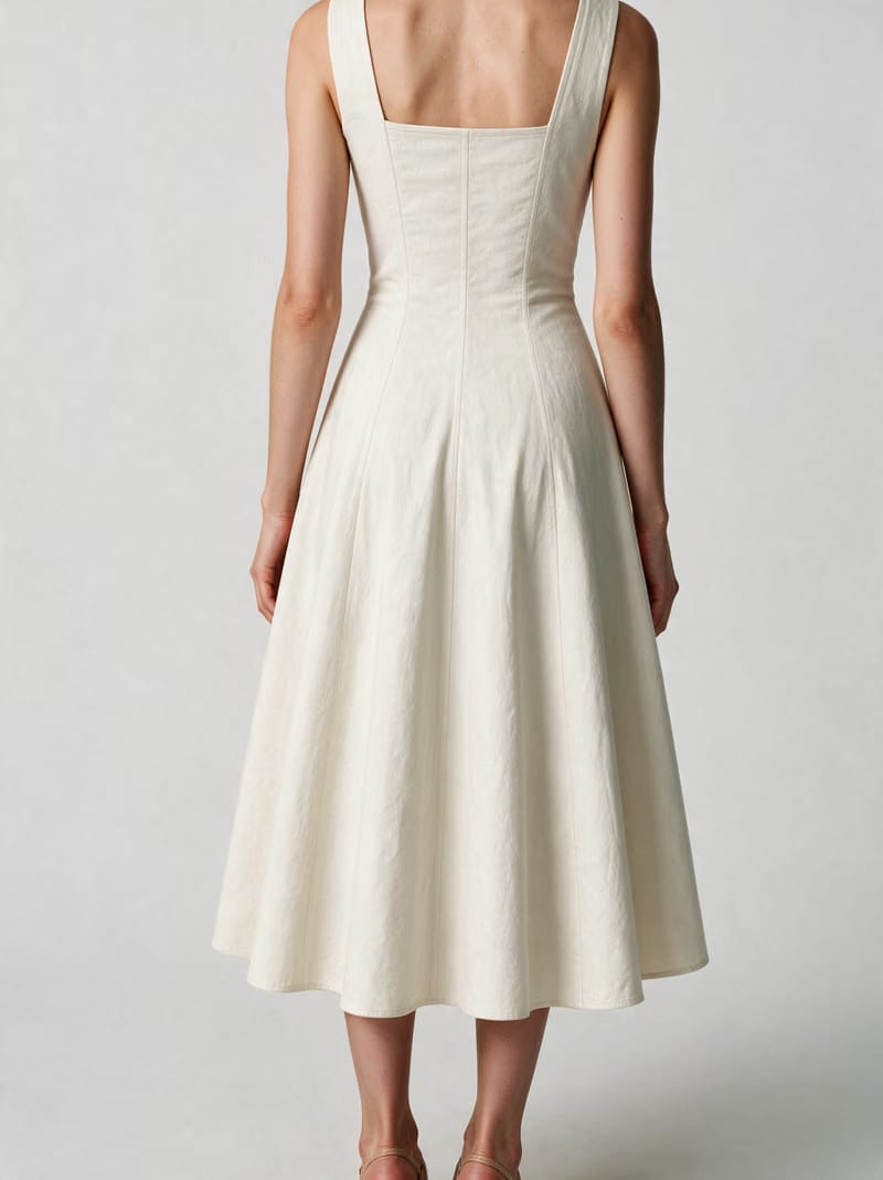 Valeria Gathered Square Neck Midi Dress - Ivory