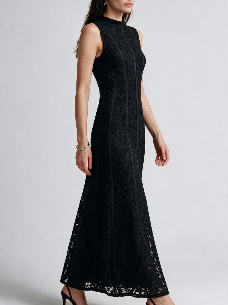 Valeria Lace Column Maxi Dress - Black