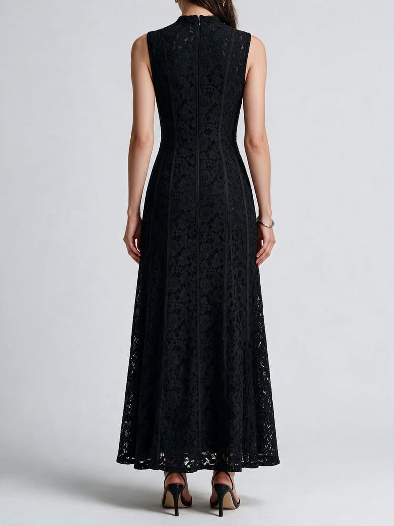 Valeria Lace Column Maxi Dress - Black