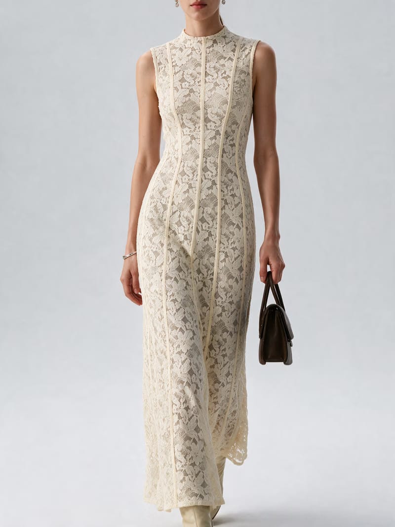 Valeria Lace Column Maxi Dress - Ivory