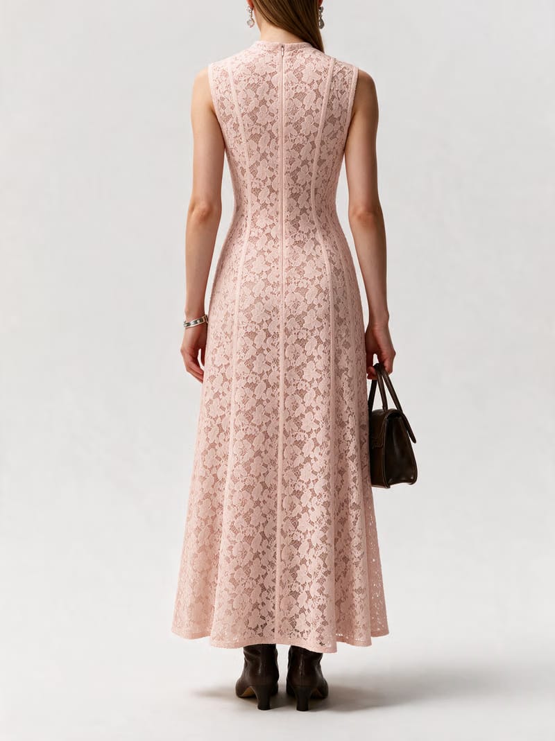 Valeria Lace Column Maxi Dress - Peach