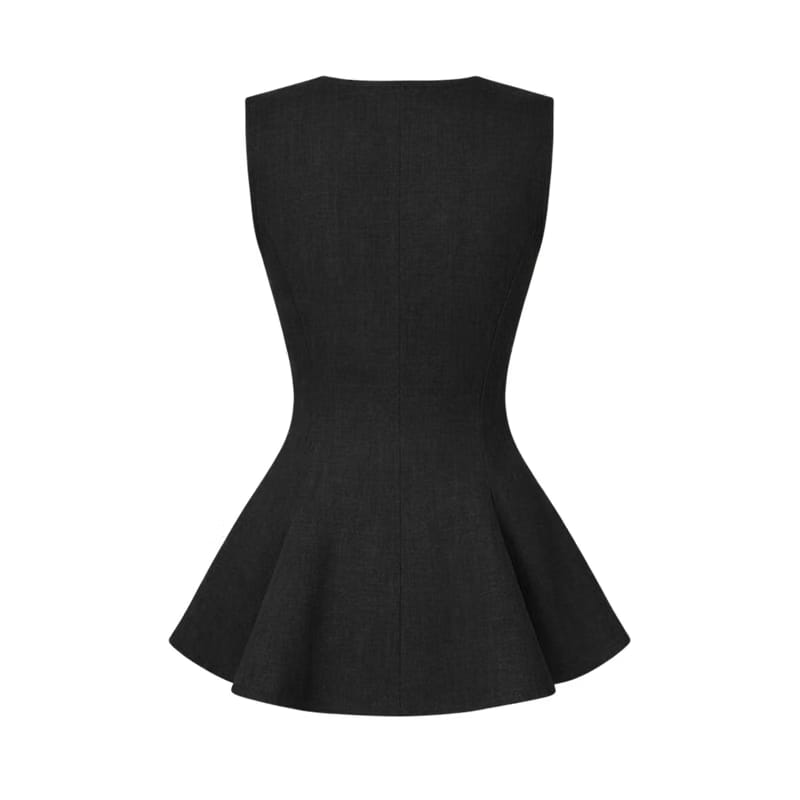 Valeria Linen Peplum Top - Black