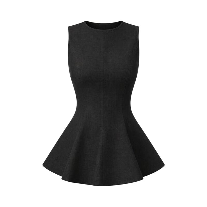Valeria Linen Peplum Top - Black