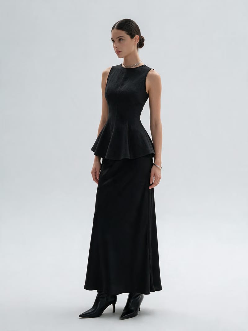 Valeria Linen Peplum Top - Black
