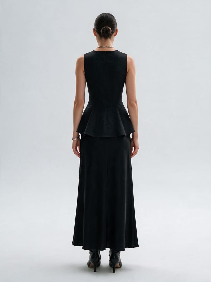 Valeria Linen Peplum Top - Black