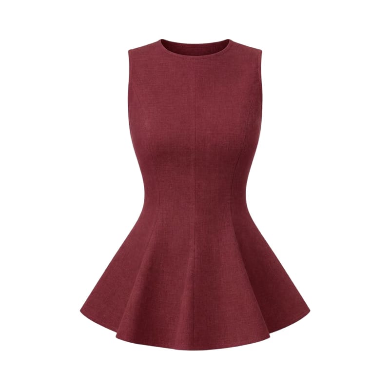 Valeria Linen Peplum Top - Deep Wine