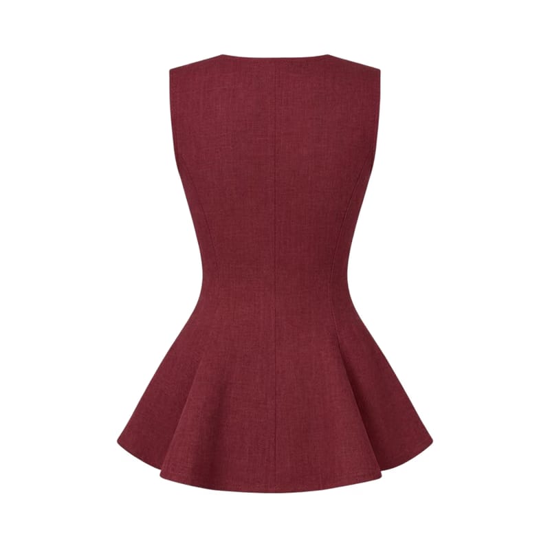 Valeria Linen Peplum Top - Deep Wine