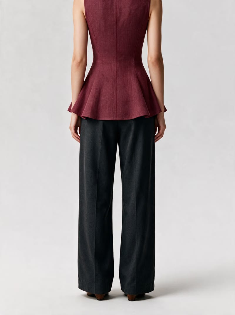 Valeria Linen Peplum Top - Deep Wine
