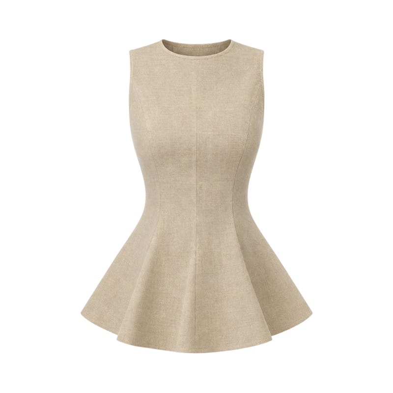 Valeria Linen Peplum Top - Warm Oat