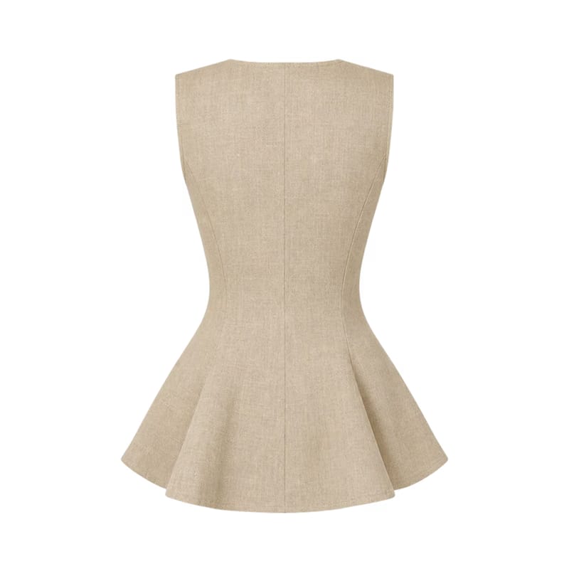 Valeria Linen Peplum Top - Warm Oat