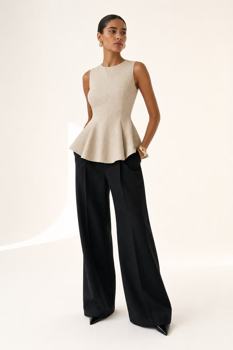 Valeria Linen Peplum Top - Warm Oat