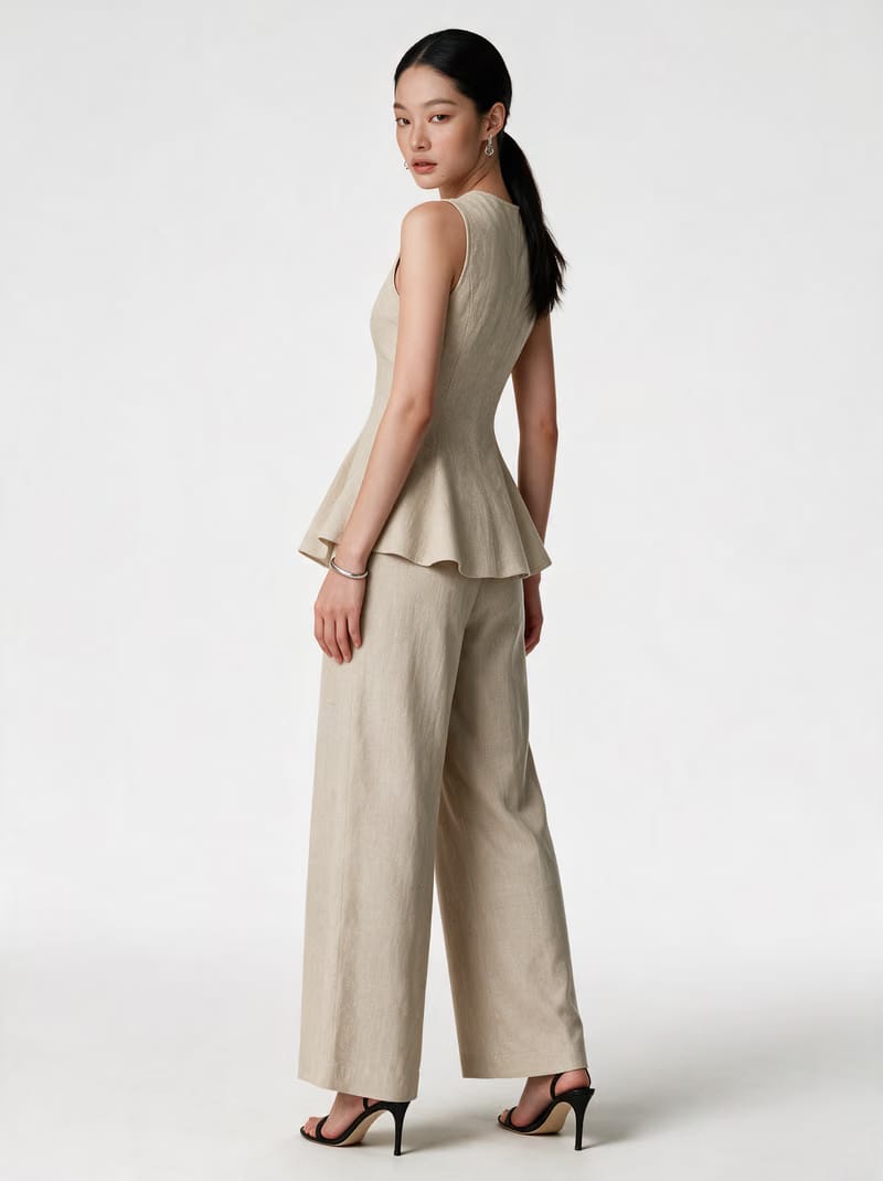 Valeria Linen Peplum Top - Warm Oat