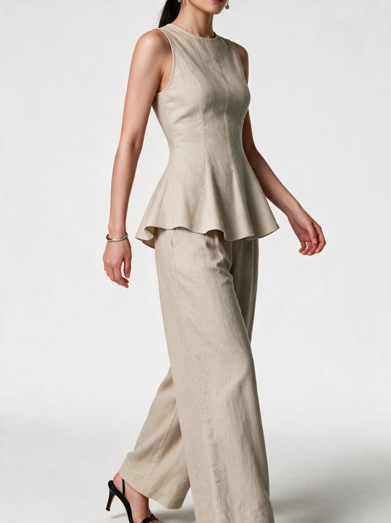 Valeria Linen Peplum Top - Warm Oat