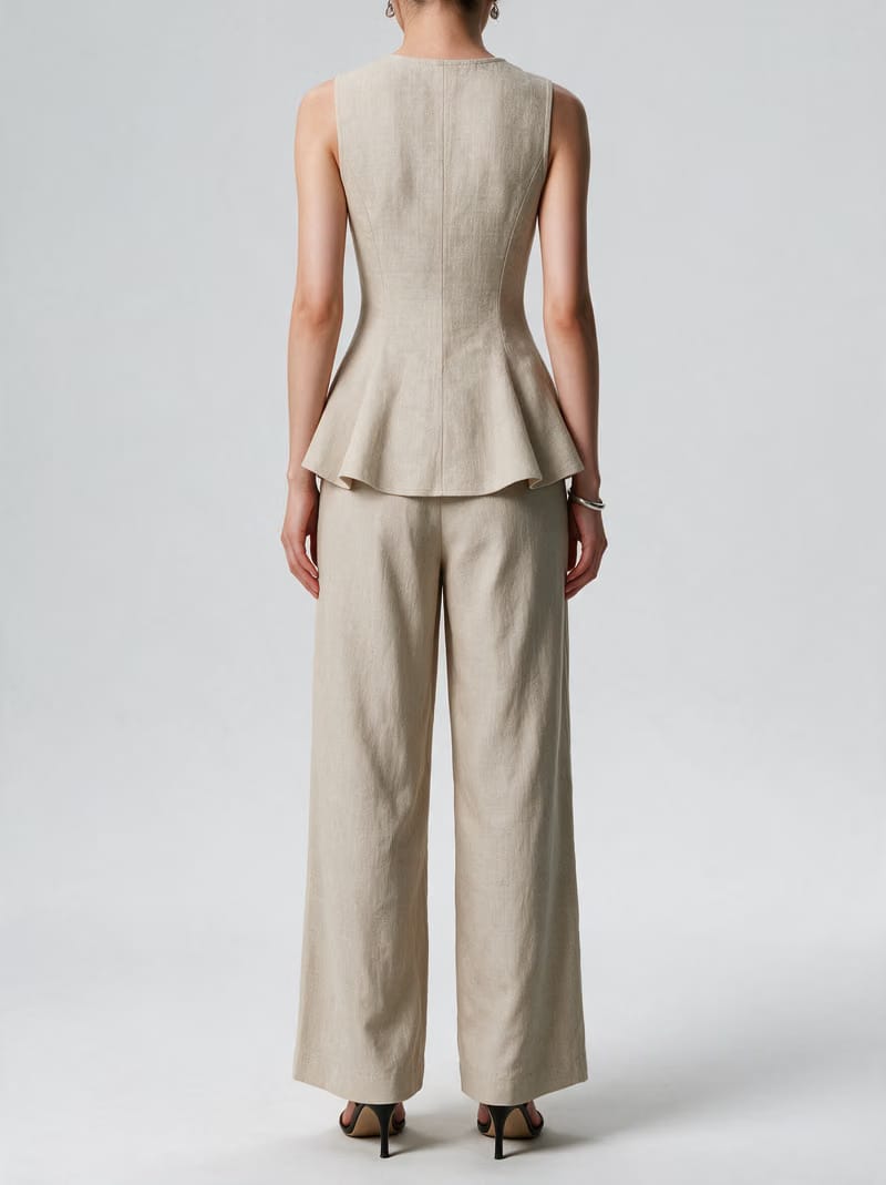 Valeria Linen Peplum Top - Warm Oat