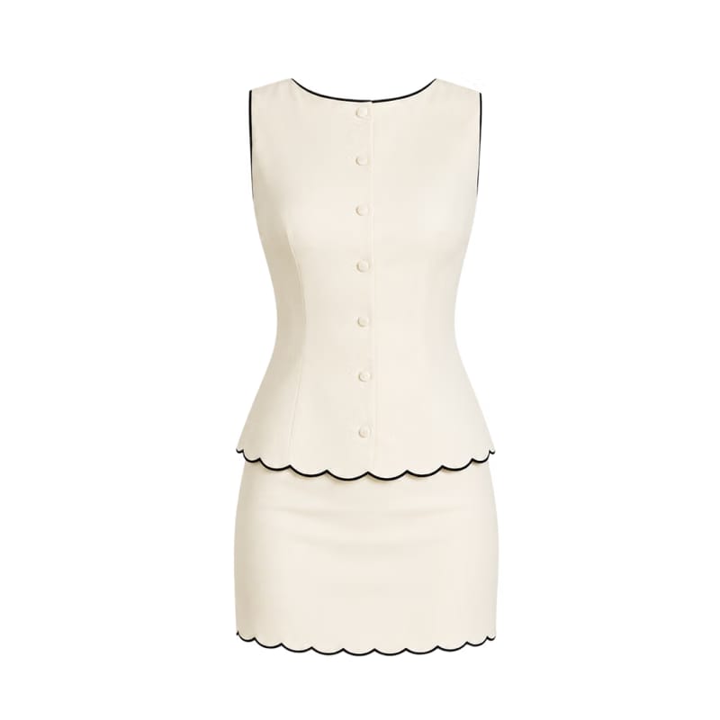 Valeria Noiré Scallop Tailored Set - Ivory