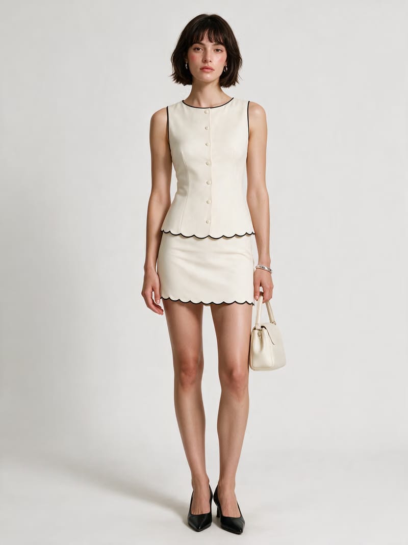 Valeria Noiré Scallop Tailored Set - Ivory