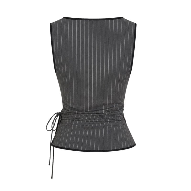 Valeria Pinstripe Asymmetric Wrap Top - Charcoal Pinstripe