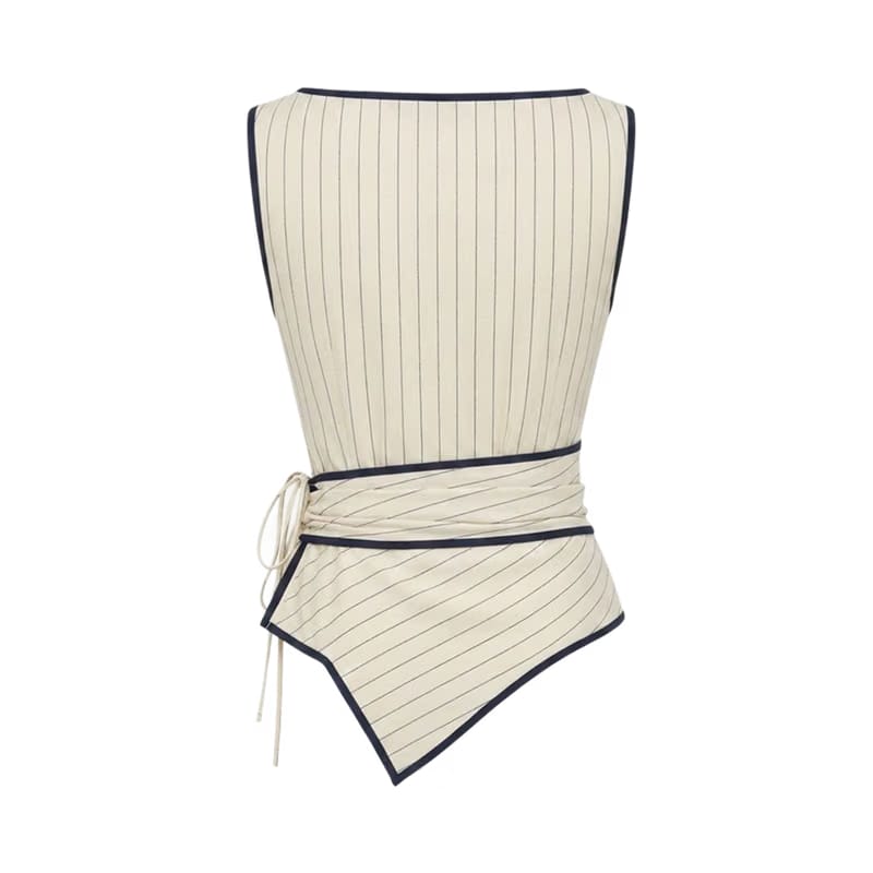 Valeria Pinstripe Asymmetric Wrap Top - Ivory Pinstripe