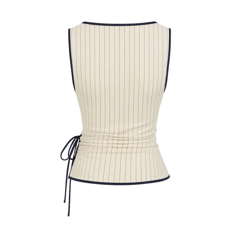 Valeria Pinstripe Asymmetric Wrap Top - Ivory Pinstripe