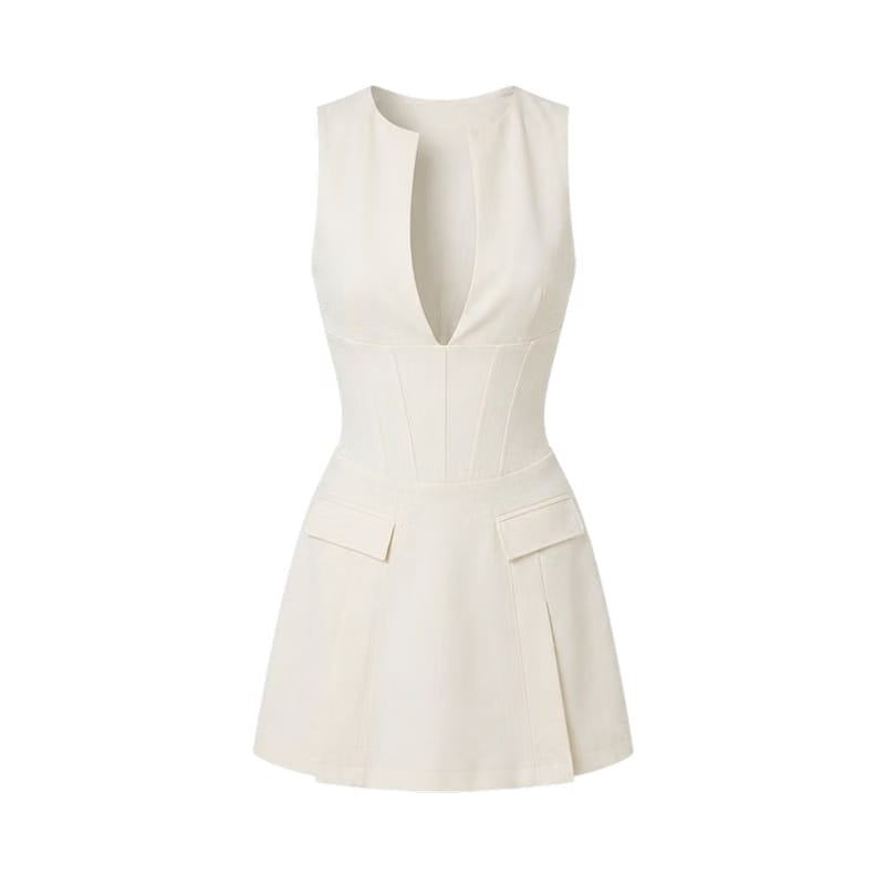 Valeria Plunge Tailored Mini Dress - Ivory