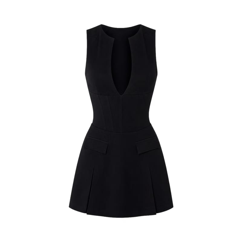 Valeria Plunge Tailored Mini Dress - Noir