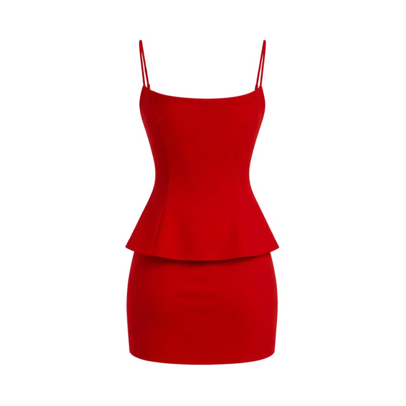 Valeria Sculpted Peplum Set - Rouge Crimson