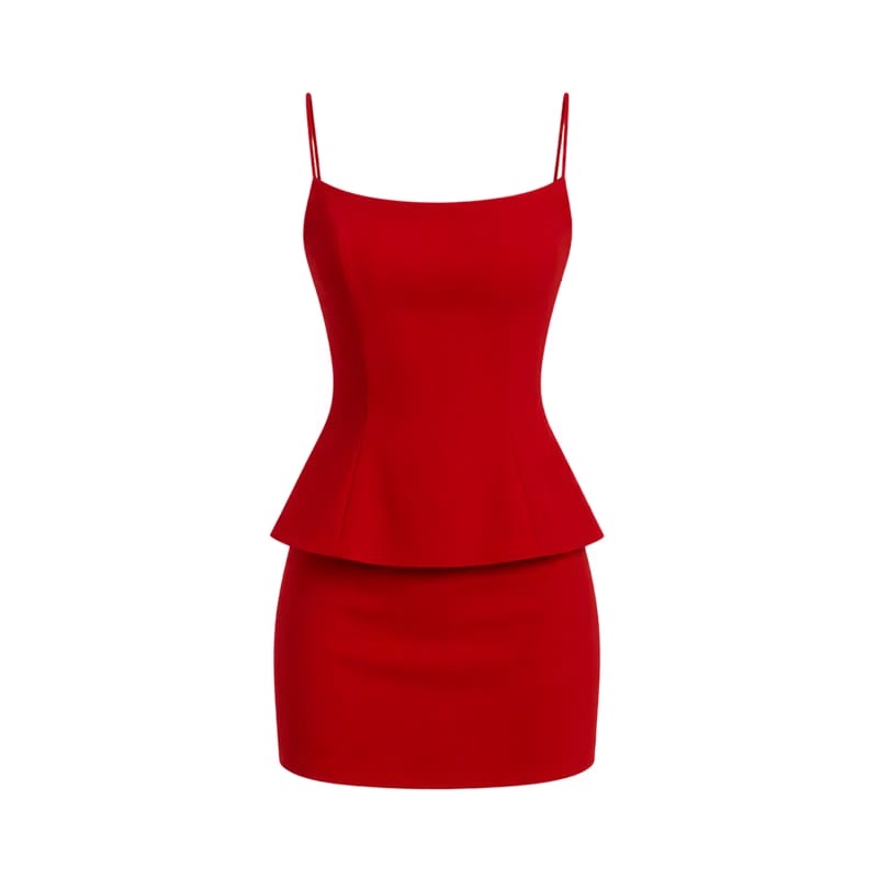 Valeria Sculpted Peplum Set - Rouge Crimson