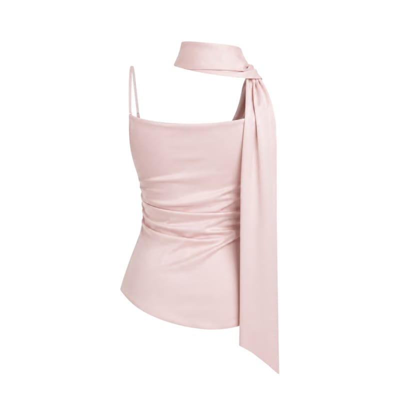 Valeria Sculpted Satin Scarf Top - Blush Pink