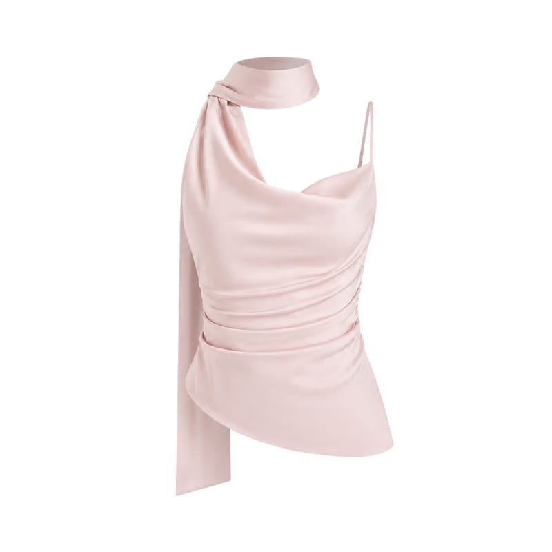 Valeria Sculpted Satin Scarf Top - Blush Pink