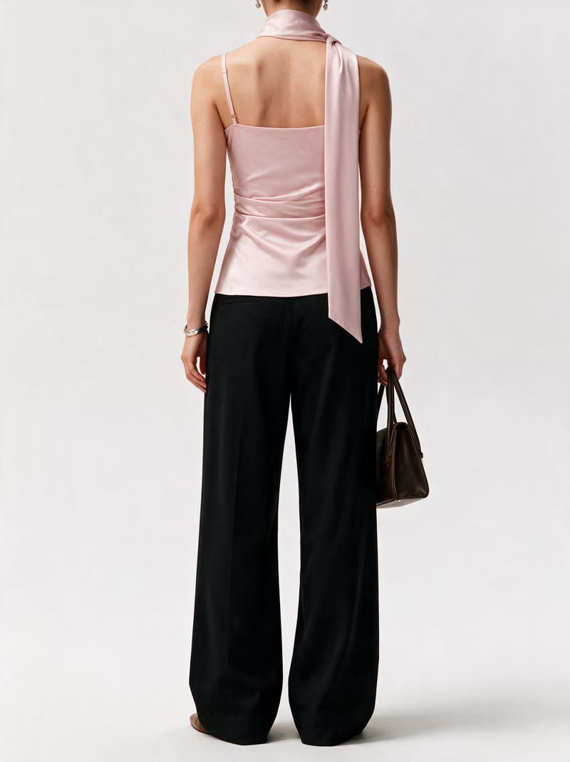Valeria Sculpted Satin Scarf Top - Blush Pink