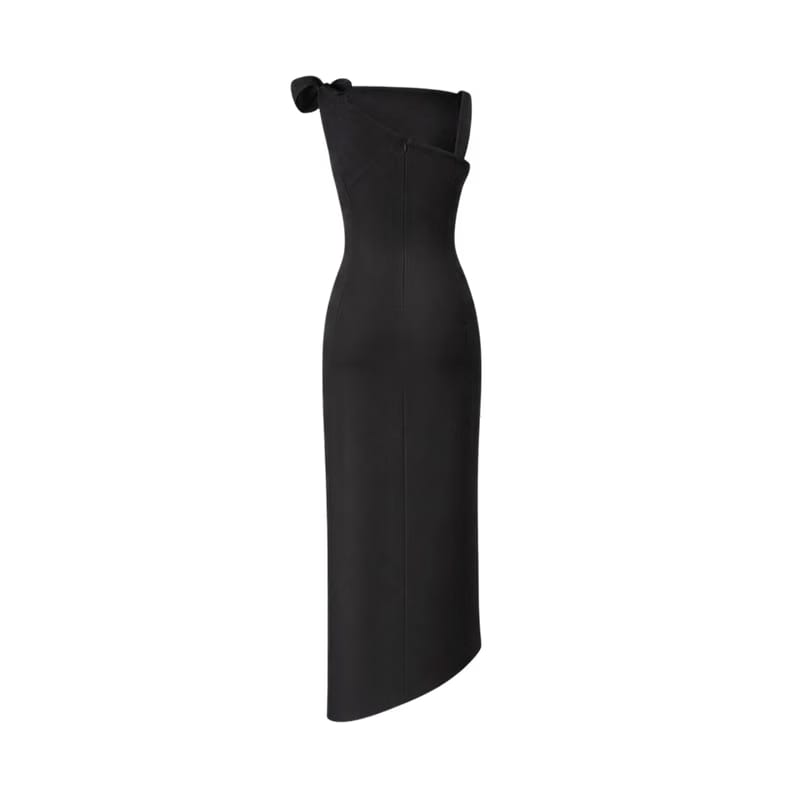 Valeria Twisted Foldover Midi Dress - Black