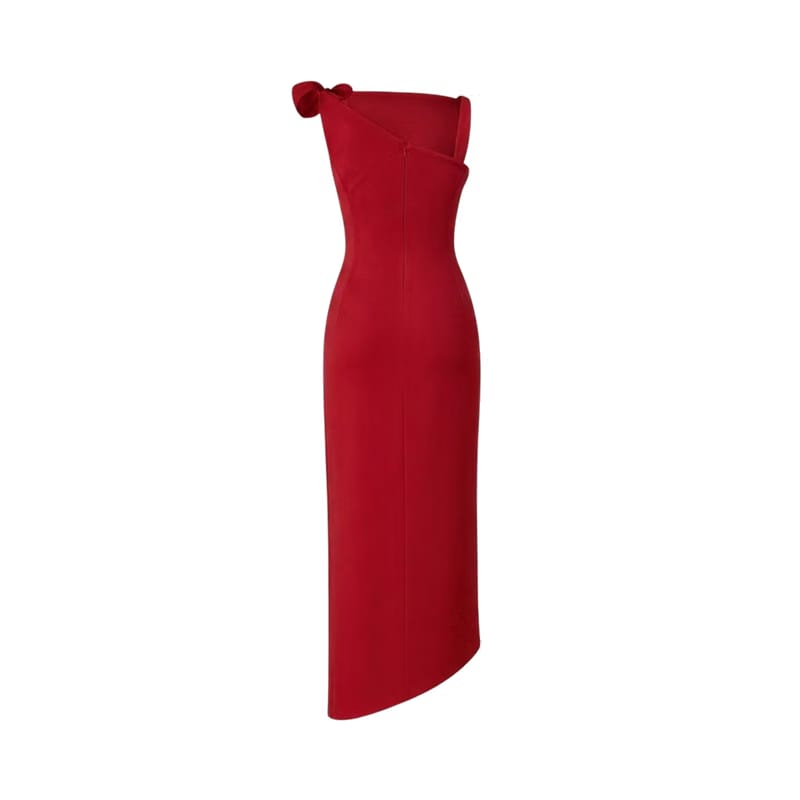 Valeria Twisted Foldover Midi Dress - Scarlet red