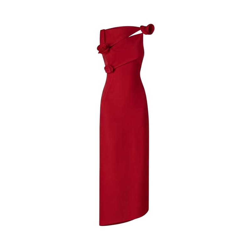 Valeria Twisted Foldover Midi Dress - Scarlet red
