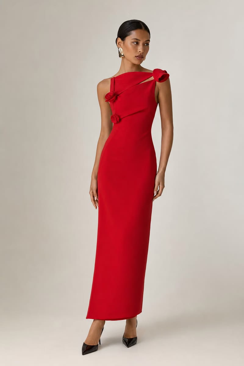 Valeria Twisted Foldover Midi Dress - Scarlet red