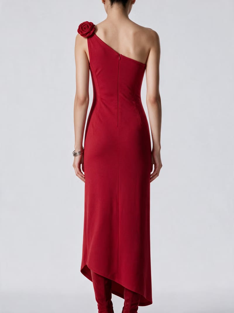 Valeria Twisted Foldover Midi Dress - Scarlet red