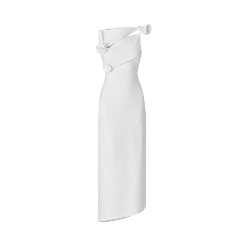 Valeria Twisted Foldover Midi Dress - White